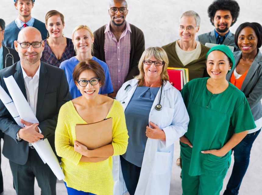 Diverse group of people with various occupations.