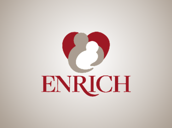ENRICH logo: stylized mother holding baby within a heart shape.