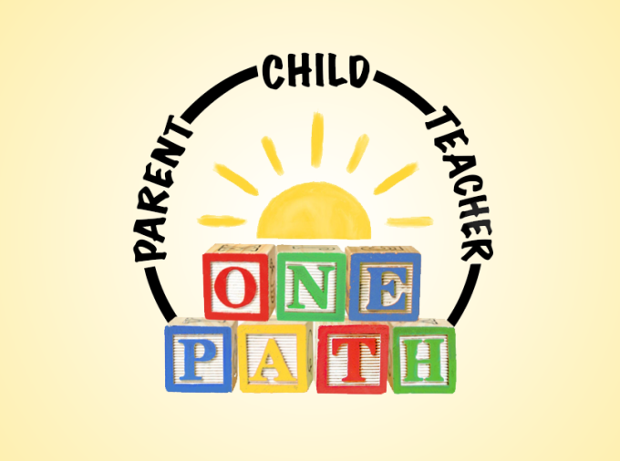 One Path in building blocks, a sun, and words: Parent, Child, Teacher.